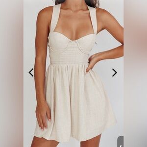French Riviera Sweetheart Neckline Mini Dress Natural